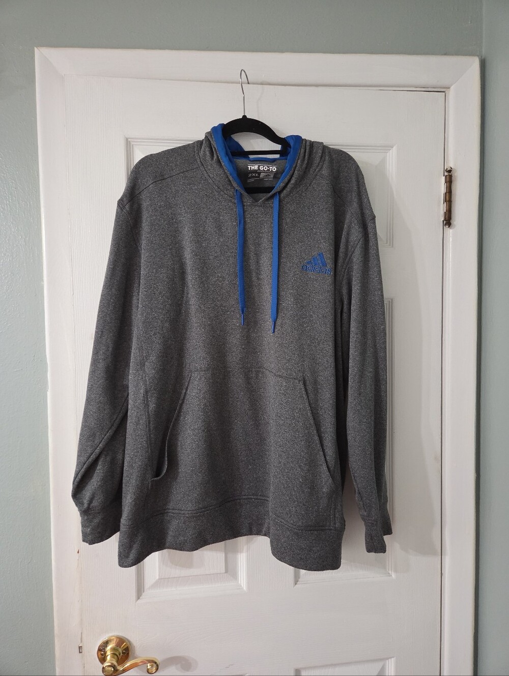Adidas Climawarm Men's "The Go To Hoodie" Gray  with Blue Trim Pullover.. 2XL